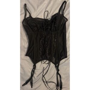 NEW Acelandy Black‎ Lace Bustier Corset Top Lingerie w/ Garter Straps, S/M